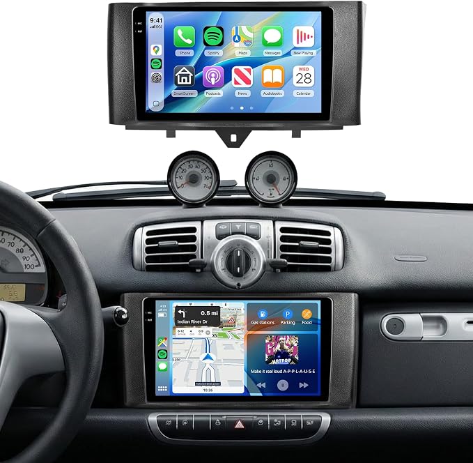 4G+128G Car Radio Stereo for Mercedes Benz Smart Fortwo 2011-2015, 9" HD in-Cell Touch Screen/Android 15/Wireless CarPlay/Android Auto/GPS/WiFi/5.0Bluetooth/FM/RDS/SWC/AHD Backup Camera