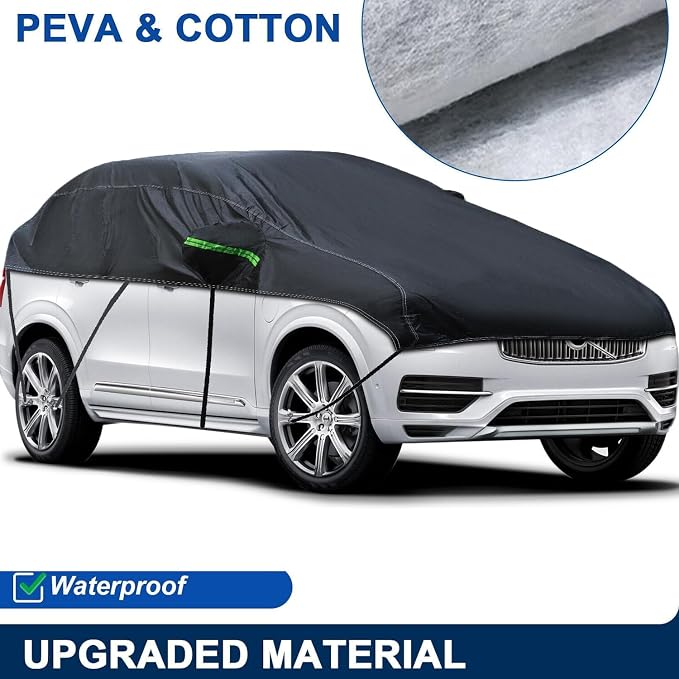 Universal SUV MPVHalf Car Cover Waterproof All Weather, Hail Protector Car Body Covers Outdoor Indoor for All Season Windproof Dustproof UV Resistant Snowproof Protect Your Windshield and Roof