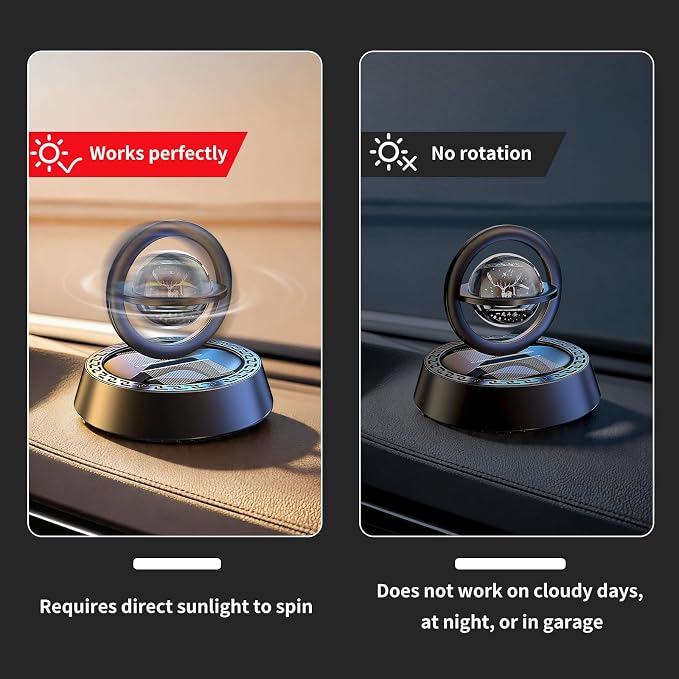 Kwak’s Solar-Powered Rotating Car Aromatherapy Auto-Spinning Ornament with Refillable Scent Pad, Subtle Ocean Fragrance, Ideal Gift for Men Women Dad Husband for Dashboard (Black-1)