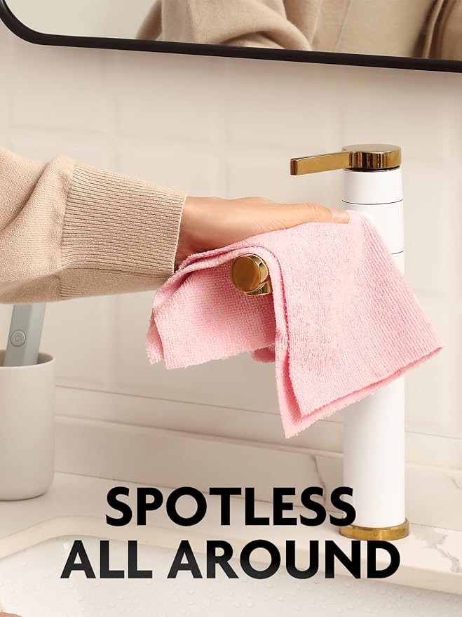 Microfiber Cleaning Cloth Roll -90 Pack, Tear Away Microfiber Towels, 12" x 12", Reusable, Washable, Scratch Free, Ultra Absorbent Dishcloth for All-Around Cleaning Supplies (Pink)
