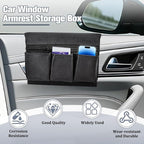 Car Window Side Storage Box, Multifunctional Leather Vehicle Side Door Armrest Pad Organizer with Pockets, Auto Window Arm Elbow Rest Storage Bag, Universal for SUV Van Truck (Black)