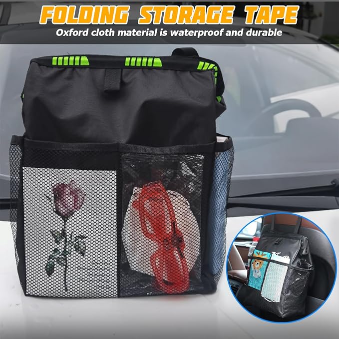 Car Trash Bag, Leak-Proof Large Capacity 3.4 Gallons Hanging Vehicle Trash Bin with Storage Pocket, Multipurpose Portable Auto Garbage Bag for Travel, Universal Fit (Pink)