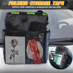 Car Trash Bag, Leak-Proof Large Capacity 3.4 Gallons Hanging Vehicle Trash Bin with Storage Pocket, Multipurpose Portable Auto Garbage Bag for Travel, Universal Fit (Pink)