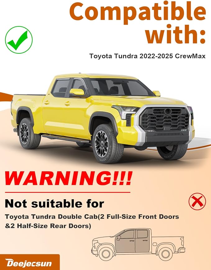 in-Channel Rain Guards Fit for Toyota Tundra CrewMax 2022-2026 Extra Durable Window Rain Guards Window Deflectors Low Profile Vent Visors Vent Shades Exterior Truck Accessories
