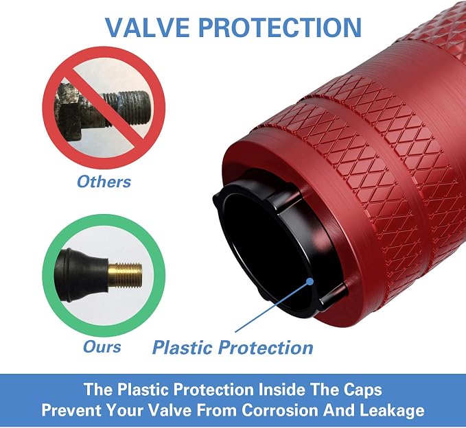 Tire Valve Stem Caps, Anodized Aluminum Tire Valve Cap Set | Corrosion Resistant, Universal Stem Covers for Cars Trucks Motorcycles SUVs and Bikes (Red-US)