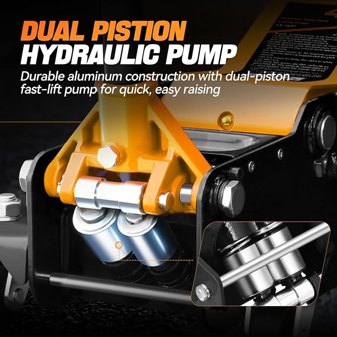 4 Ton Low Profile Floor Jack, Heavy Duty Steel Hydraulic Car Jack with Dual Pistons Quick Lift Pump, Hydraulic Racing Floor Jack, Lifting Range 4.5" to 20", Orange
