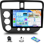 【4+64G】Android 15 Car Stereo for Honda Civic 2001-2005 with Wireless Carplay Android Auto, 9" 1280 * 720P IPS Touchscreen Bluetooth-5.0 Car Radio Support GPS WiFi FM/RDS 32-EQ DSP AHD Rear Camera SWC
