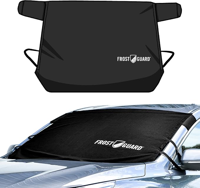 Glove | Car Windshield Cover for Ice and Snow - Standard Size, Fits Sedans and Compact Cars - Features Elastic Loops, Security Panels + Storage Pouch - Black, Measures 59 x 41 Inches