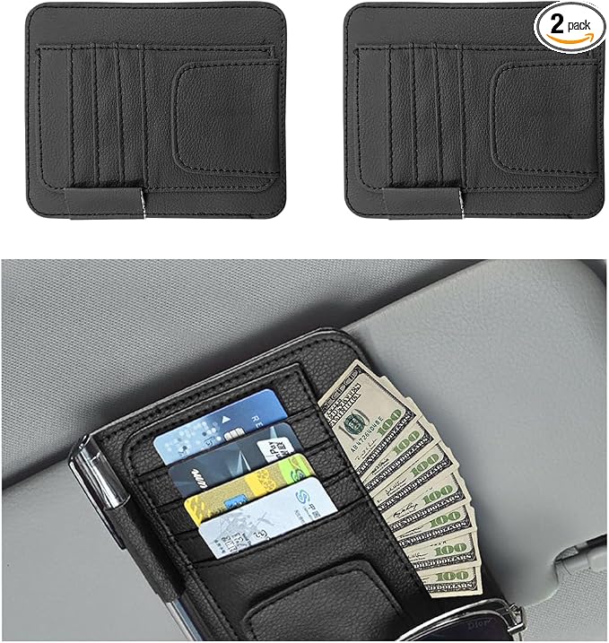2 PCS Car Sun Visor Organizer, Small Auto Visor Organizer and Storage, Registration and Document Holder for Sunglasses, Card, Pen, Driver License, Car Accessories (Black)