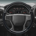 Leather Steering Wheel Cover for Chevy Silverado 1500 2500 3500, 14.5-15 inches Car Steering Wheel Cover with Non-Slip Breathable (Carbon Black)