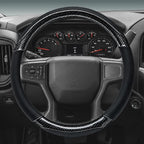 Leather Steering Wheel Cover for Chevy Silverado 1500 2500 3500, 14.5-15 inches Car Steering Wheel Cover with Non-Slip Breathable (Carbon Black)