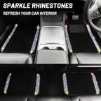 12 Pcs Bling Car Accessories Set for Women Car Floor Mats Full Set Steering Wheel Cover Seat Belt Covers Coasters Universal Fit Car SUV Truck Van Multicolor
