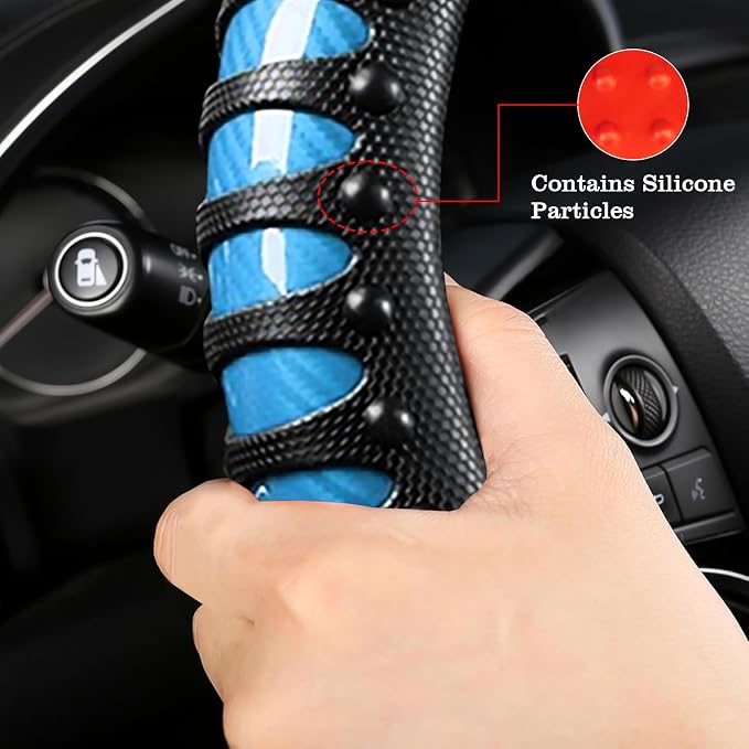 Car Leather Steering Wheel Cover - Carbon Fibre Material, Universal 14.5-15 Inch Leather Anti-Slip Breathable Auto Steering Wheel Covers for Men Women (3D Massage - Sky Blue)