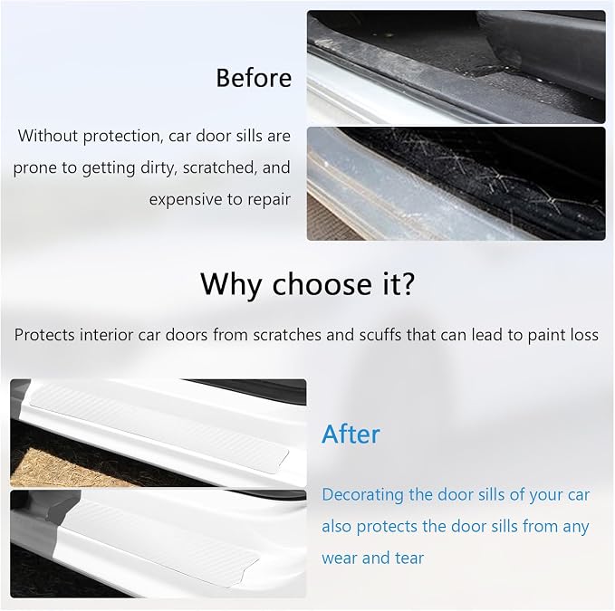 4 PCS Car Door Sill Protector, 3D Carbon Fiber Auto Door Entry Edge Guard Protection Trim, Anti-Scratch Threshold Cover Strips, Sill Protection Sticker for Car SUV Truck (White)