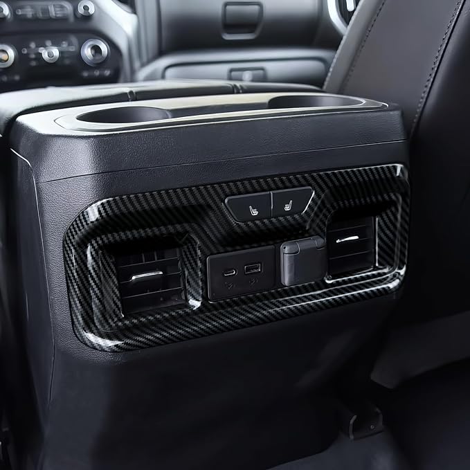 Car Rear Armrestbox Air Outlet Vent Sticker ABS Carbon Fiber Decal Interior Trim Cover for 2019-2025 Chevy Silverado | for GMC Sierra 2019-2021 1500 2500 3500 HD Accessories