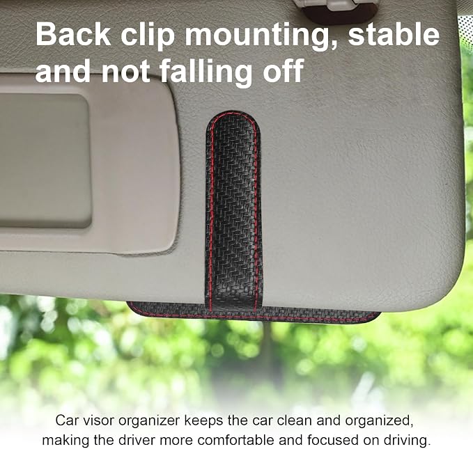 Car Sun Visor Organizer, Auto Visor Organizer and Storage, Registration and Document Holder, Vehicle Accessories for Sunglasses Document Card Pen Driver License (Carbon Fiber Red Line)