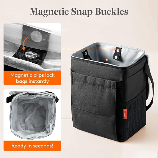 Car Trash Bin, 2 Gallon Leakproof Waterproof Vehicle Garbage Can with Lid & Tissue Holder, Car Interior Organizer for Front/Back/Console, Automotive Accessory, Black