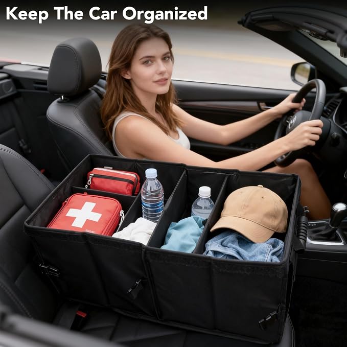 Trunk Organizer for SUV - 60L, Foldable Car Trunk Organizer Bags with Lid Large Capacity Car Organizers and Storage with Lid for SUV,Sedan,Truck Accessories,23.62"×12.99"×11.81"(Black)