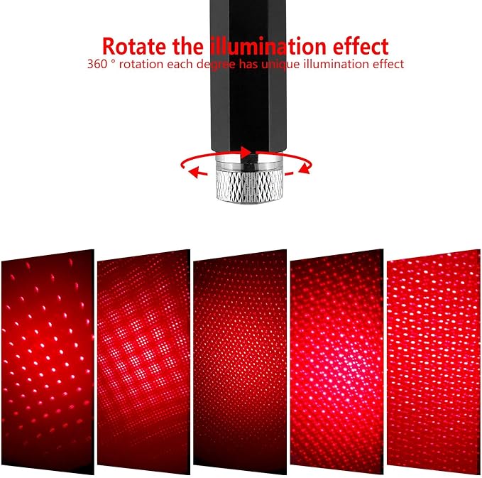 LEDCARE USB Star Projector Night Light, Portable Adjustable Romantic Interior Car Roof Lights, Portable Star Lamp Projector Decorations for Car, Ceiling, Bedroom (Red)