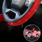 New Diamond Leather Steering Wheel Cover with Bling Bling Crystal Rhinestones, Universal Fit 15 Inch Car Wheel Protector for Women Girls Red Diamond