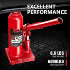 3 tons / 6000 lbs Lifting Automotive Welded Hydraulic Bottle Jack for Car SUV Pickup Truck, Auto Repair, with Manual Handle & Carrying Storage Case, Red