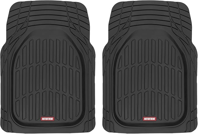 2 Piece Front Car Floor Mats- Black FlexTough Contour Liners-Deep Dish Heavy Duty Rubber Floor Mats for Car SUV Truck & Van-All Weather Protection, Universal Trim to Fit