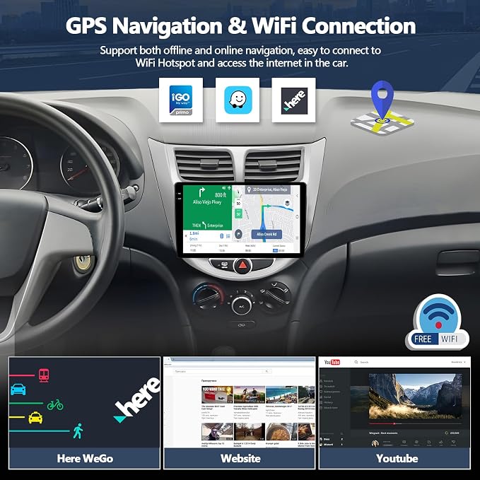 4G+128G Car Stereo for 2012 2013 2014 2015 2016 2017 Hyundai Accent Radio Android 15 CarPlay Android Auto GPS Bluetooth 9 Inch in-Cell 1280 * 720 Touch Screen Head Unit with Backup Camera
