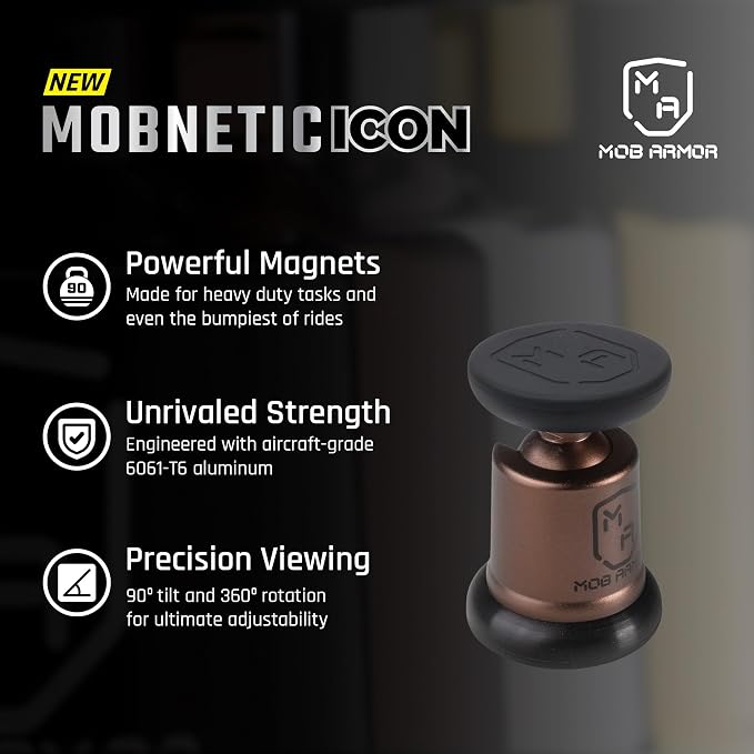 MobNetic Icon Car Phone Mount, Magnetic Phone Holder for Car w/ 90lb Pull Force, 90º Tilt & 360º Rotation, Aluminum Build, Compatibility for iPhone & Android (Bronze)