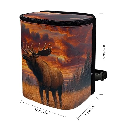 Forest Elk Cloud Print Car Trash Can with Lid, Leak Proof Auto Trash Bag Hanging Vehicle Garbage Can Multipurpose Storage Container for Back Seat Road Trip