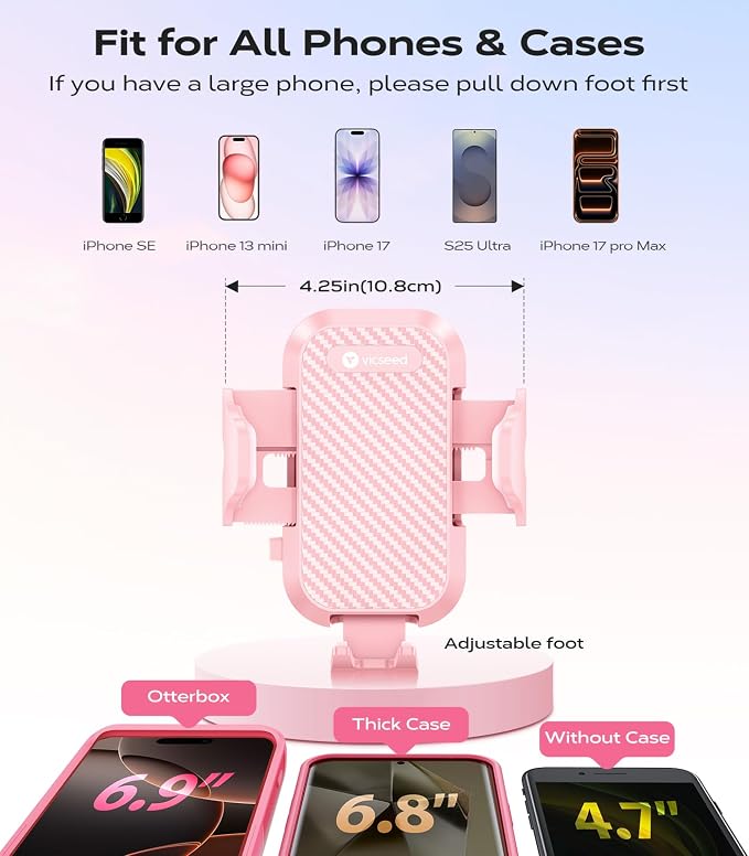 Ultra Stable Pink Phone Holders for Your Car [Never Fall Off & Break] Universal Vent Cell Phone Mount for Car Easy Clamp Automobile Cradle for iPhone 17 Pro Max 16 15 14 Car Accessories Women