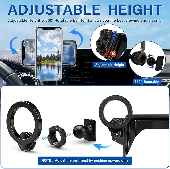 Car Phone Holder for 2019-2025 Toyota RAV4 Accessories 7/8-inch | Strong Magnetic Cell Phone Mount for Magsafe iPhone, 360° Hands-Free No Air Vent Blockage One-Hand Operation Stable Stand