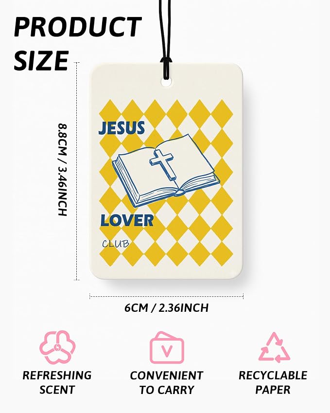 Christian Car Air Freshener 6 Pcs Coconut Scented, Strawberry Religious Bible Car Accessories Mirror Decor for Women, Girly Christian Hanging Air Freshener for Cars Closet Drawer Books