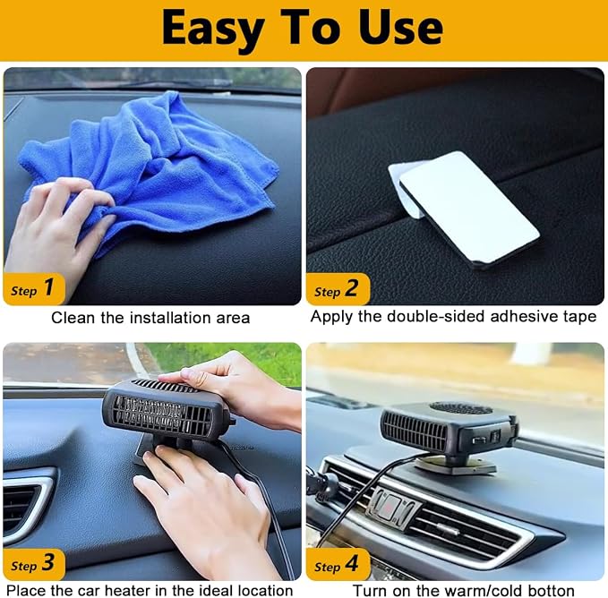 Car Heater, 200W 12V Portable Windshield Defogger and Defroster，2 in 1 Modes Fast Heating &Cooling Fanswith Cigarette Lighter Plug 360 Degree Rotary Base