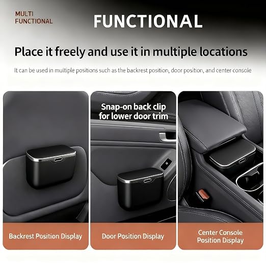 Car Trash Can with Lid - Leakproof Mini Garbage Bin for Door or Seatback,Premium ABS Auto Organizer,Space-Saving Car Garbage Can for Commuters,Families and Pet Owners,Fit for SUV,Sedan,Truck (Black)
