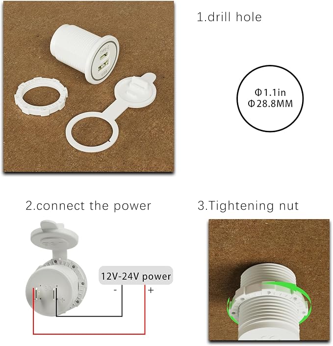 RV USB C Socket Input 12V/24V Fast CHERGER Waterproof with Cap Type C USB Car Charger Socket for Car, Boat, Golf Cart, Bus, RV, Golf, Automotive Marine ATV Truck