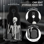 Cute Skull Skeleton Car Seat Back Storage Headrest Hooks for Purses & Bags – 2PCS PU Leather Dual Metal Hooks, Backseat Organizer Accessories