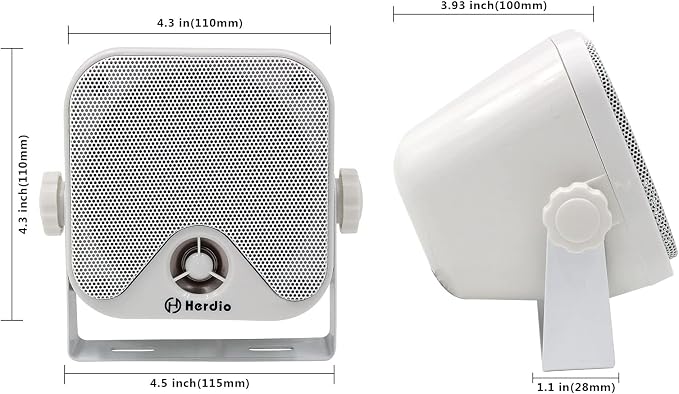 4 Inches Marine Box Bluetooth Speakers -Compact Waterproof Audio Sound System with 100 Watt Power for Boat Golf cart Jeep ATV UTV Truck Heavy Duty Powersports Vehicles Courtyard (White)