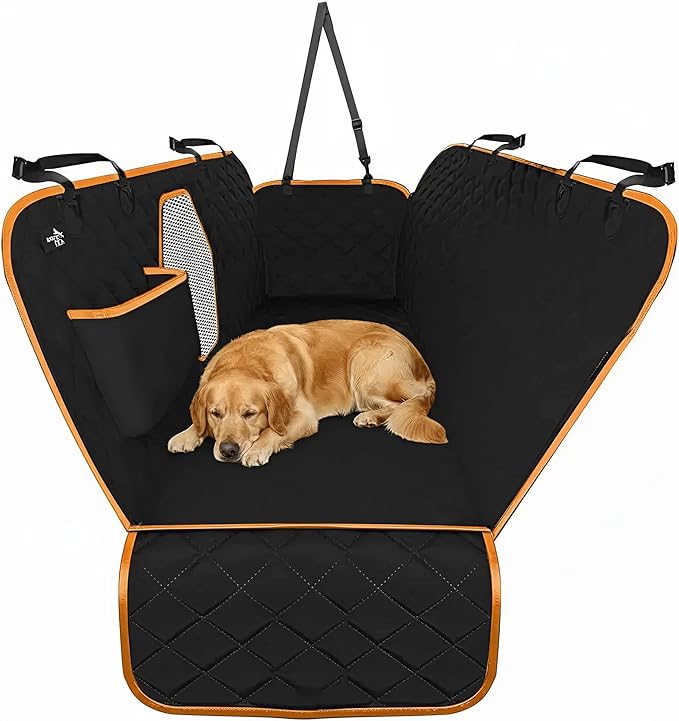 Dog Car Seat Cover for Back Seat, Waterproof Pet Protection Hammock, SUV Truck Car Backseat Protector with Safety Features, XL, Orange