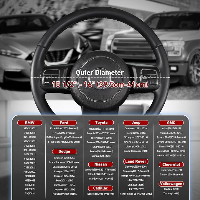 Steering Wheel Cover 15.5-16 inch (39.5-41 cm) Large Size, Microfiber Leather, Non-Slip Comfortable Grip, Fits Cars Trucks SUVs F-150 Tundra Range Rover, Black