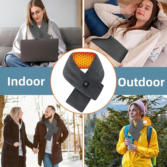 2PC Women Men Heated Scarf,Portable Heating Pad with 5000mAh Power Bank,Rechargeable Fast Heated Neck Wrap with 3 Temperature Settings,Electric Neck Heating Scarves for Office Outdoor Winter Warm Gift
