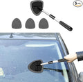 Windshield Cleaning Tool, Car Window Cleaner with Extendable Long Handle and 4 Washable Reusable Microfiber Pads, Auto Interior Exterior Auto Glass Wiper for Windshield, Universal for Most Cars (Grey)