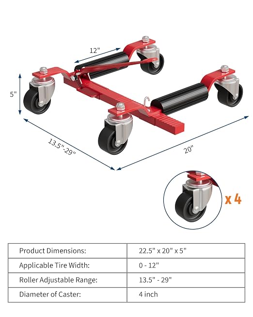 Car Wheel Dolly Jack Set of 2, Heavy Duty 3000 LBS Capacity Mechanical Wheel Dolly with Ratcheting Foot Pedal, Vehicle Positioning Jack for Tire Auto Repair Moving, Red