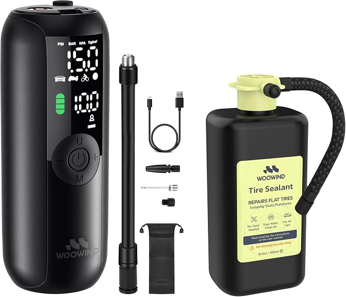 LP1 Bike Pump Portable Air Compressor, Tire Inflator for Car, 1 Minute Inflation, 150PSI Air Pump for Car Tires, Bikes, Motorcycles, Balls - with Digital Pressure Gauge