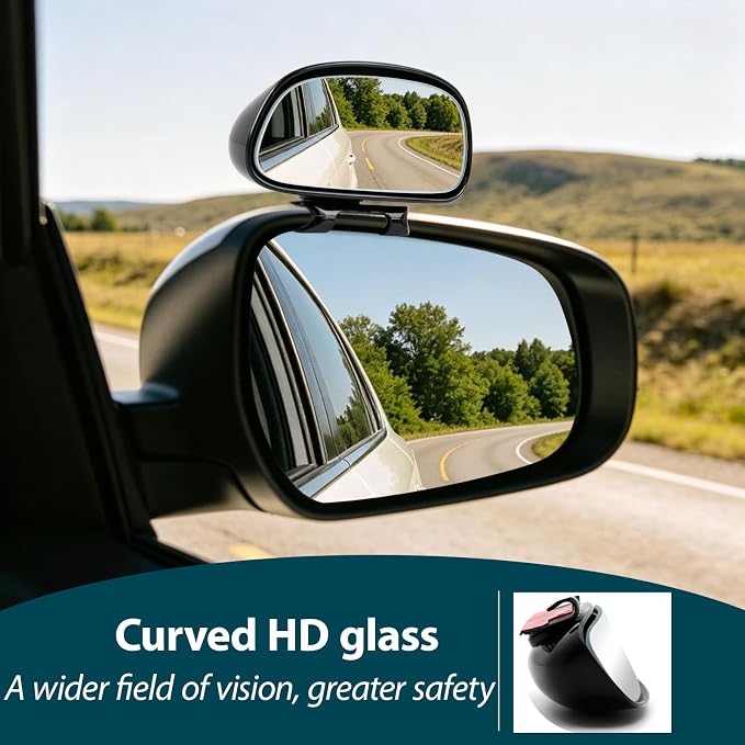 Blind Spot Mirror, HD Glass & ABS Housing, 360° Adjustable Convex Wide Angle Rear View Mirror, Stick-On Universal Fit for Car SUV Truck RV Van, Black (1, Capsule-shaped, Black Clip-on)