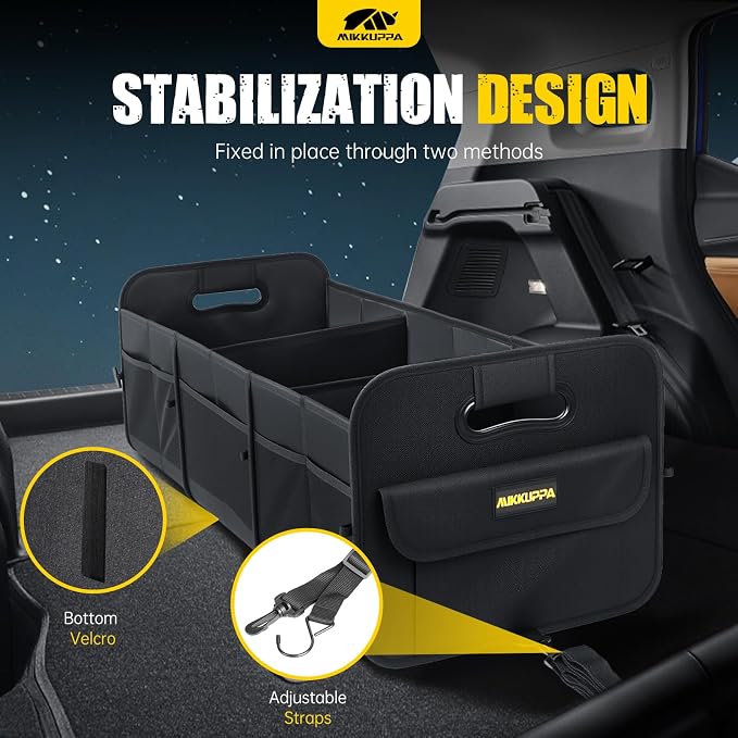 Car Trunk Organizer - 105L Collapsible Large Trunk Organizer with Reinforced Handles for Groceries, Trunk Storage Organizers for SUV Auto Truck Van with Non Slip Bottom (Black)