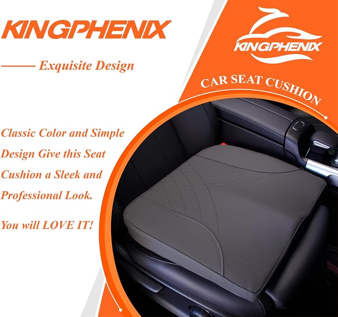 Premium Car Seat Cushion, Memory Foam Driver Seat Cushion to Improve Driving View- Coccyx & Lower Back Pain Relief - Seat Cushion for Car, Truck, Office Chair (Leather Dark Gray)