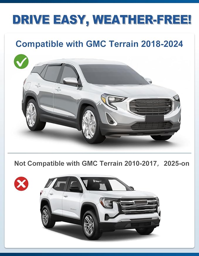 in-Channel Window Rain Guards Fit for GMC Terrain 2018-2024,Rain Guards Visors Vent Visors Window Deflector, Vent Shades Car Accessories -4 pcs