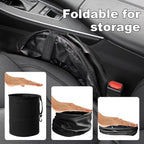 Collapsible Trash Can Car Garbage Bag - Leather Pop-up Car Trash Bin with Elastic Band - Hanging Foldable Garbage Can Vehicle Waste Basket Bin - Double-Layer Washable Bag for Cars Camping (Black)