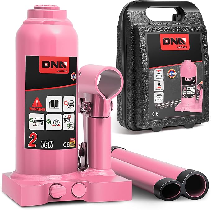 2 tons / 4000 lbs Lifting Automotive Welded Hydraulic Bottle Jackfor Sedans Repair, with Manual Handle & Carrying Storage Case, Pink
