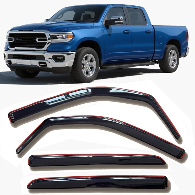in-Channel Window Visors Rain Guards for Dodge RAM 1500 2019-2026 Crew Cab | Wind Deflectors, Window Vent Visor, Sun Shades, Window Shields, Dark Smoke
